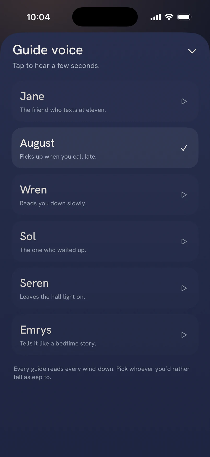 Choosing a voice: Jane, August, Wren, Sol, Seren and Emrys.
